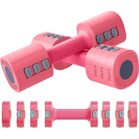 Haltères réglables 4 en 1 en ABS rose, poids ajustable de 1 à 2,5 kg par haltère, forme carrée antiroulis, poignée TPR antidérapante, pour maison  CHICFURN (1/5)
