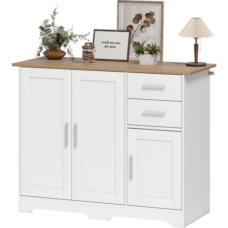 HOMCOM Credenza Buffet con 2 Cassetti e 2 Armadietti Bianco e color Legno
