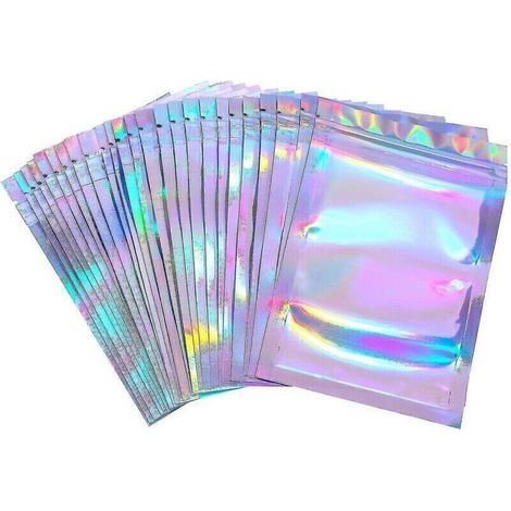 Sachets holographiques pour aliments – 100 pièces, 7,5 x 10 cm, finition irisée et étanche (1/4)
