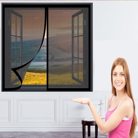 Moustiquaire Fenêtre Magnétique 124 x 135 cm Moustiquaire Magnétique Automatiquementfermé Rideau Anti Mouche pour Window and Door, Noir (1/5)