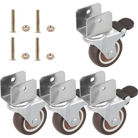 Roulettes - Lot de 4 - Caoutchouc et acier - Freins à 360° - Adaptées aux meubles et chaises - Diamètre 50 mm (frein pivotant en U de 2 pouces (collier de serrage de 25 mm)) (1/5)