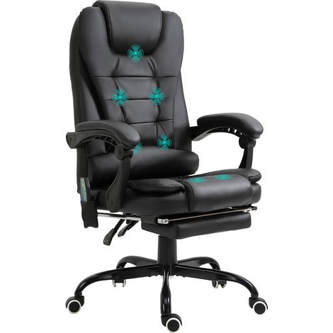 Vinsetto Fauteuil de bureau massant, chaise de bureau, chaise ergonomique avec hauteur réglable, dossier inclinable et télécommande filaire, repose-pieds rétractable et pivotant à 360°, noir
