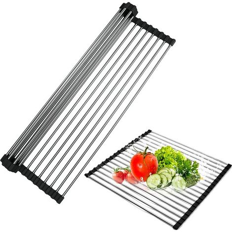 Foldable Silicone Dish Drainer, 43X30cm Foldable Dish Drainer, Roll-Up Telescopic Dish Drainer, Collapsible Silicone Dish Drainer, Easy to Clean and Store