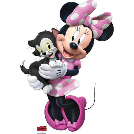 Figurine en carton Disney Minnie avec une robe rose à pois blanc et le chaton Figaro qui sourient 89 cm (1/5)