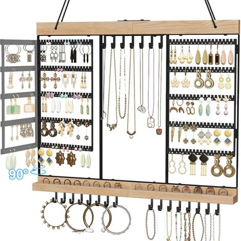 Briznsn Présentoir à bijoux, grand modèle - rotatif - à suspendre, cinq étages, destiné aux filles, idéal pour les boucles d'oreilles, les colliers, les bracelets et les bagues (1/5)