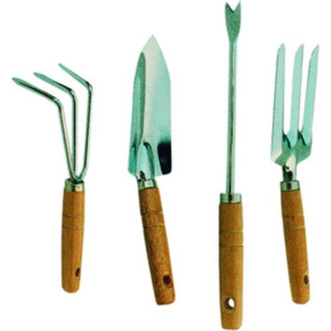 SET 4 ATTREZZINI DA GIARDINO MANICO LEGNO IMP19660
