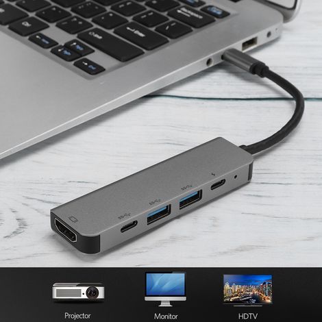 Hub USB-C 5 en 1 avec HDMI, Ethernet, 3 ports USB 3.0, lecteur SD/TF pour MacBook et Thunderbolt 3 (1/5)