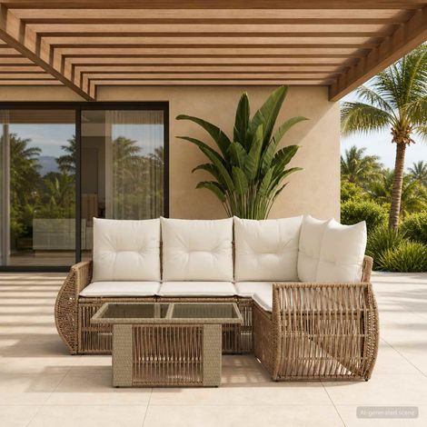 vidaXL Set Divano da Giardino 5 pz Beige e Bianco Crema polyrattan (1/5)
