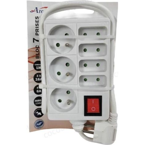 Cobye - Multiprise 7 prises 4x6A + 3x16A – Cordon 1 m – Idéale pour Maison, Bureau et Appareils Électriques- Securisé (1/3)