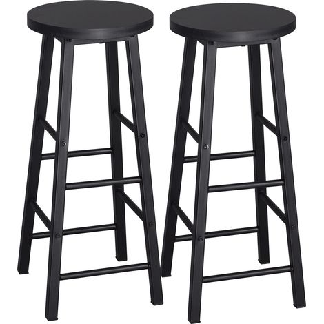 Woltu – Lot de 2 tabourets de bar – Hauteur d'assise 71 cm – Structure en métal – Siège en MDF noir – Coins arrondis ergonomiques (1/4)
