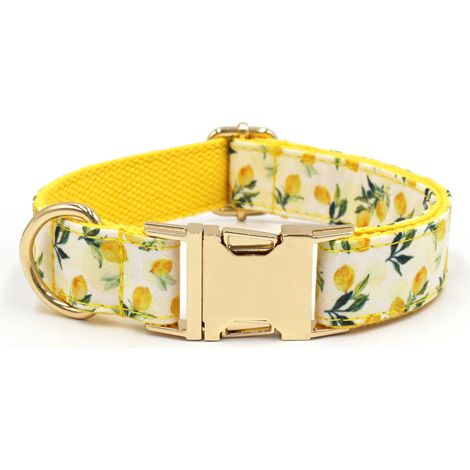 Collier de chien pour animaux avec motif citron et fleurs, ajustable, taille XS, couleur jaune (1/2)