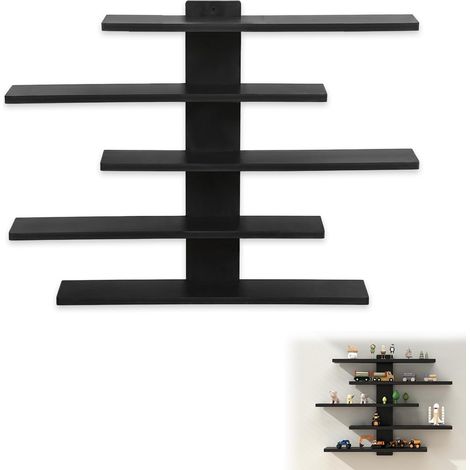 Repisas de Pared, Estante Pared, Etagere Murale Noire 5 Niveaux, Etagere Murale sans Percage pour Figurines et Décorations Mini Etagère Murale pour Surfaces Lisses (1/5)