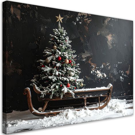 Cuadro sobre Lienzo, Árbol de Navidad trineo nieve, 30x20 (1/5)