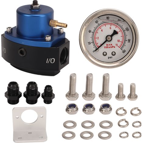 Régulateur de pression de carburant 15-65 Psi 1/8 NPT 8AN entrée sortie noir anodisé 12-846 pour système de carburant bleu (1/5)