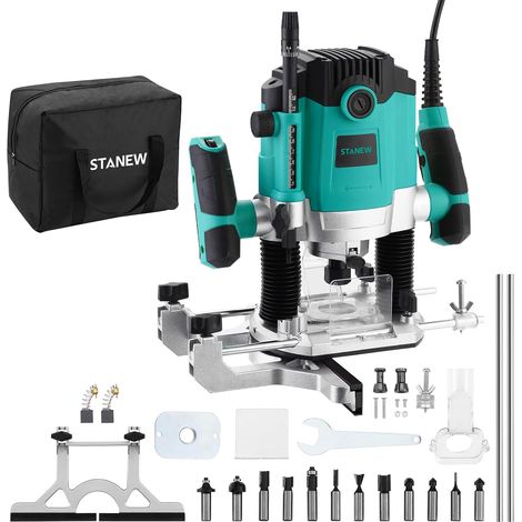 Stanew – Défonceuse à bois 1800W 10000-28000RPM – 7 vitesses réglables – 12 fraises incluses – Profondeur de coupe 60 mm – Moteur en cuivre pur