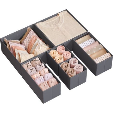 6 Boîtes de rangement, Pliable, Tissu non tissé, Carton, Gris ardoise, Pour tiroirs (1/5)