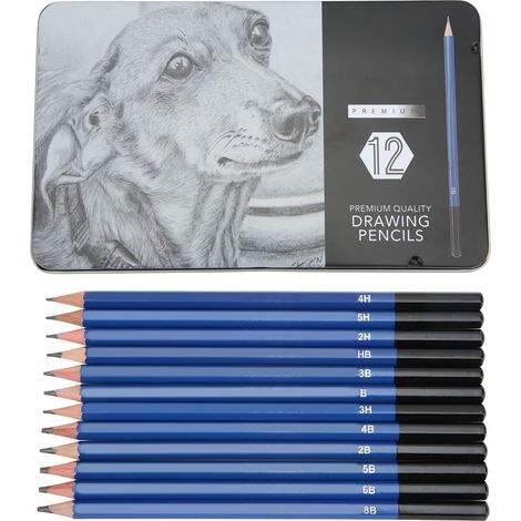 12PCS Sketch Pencils Glossy Coloring Environment Sketching Pencil Kit with Iron Box for Beginners Professional Artists (1/5)