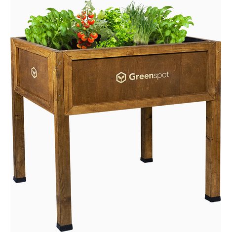 Aiuola rialzata per balcone, terrazza e giardino 80x45x80cm - Erbario in legno su gambe - Fioriera su gambe per fiori, erbe aromatiche, ortaggi - Fioriera rialzata per giardino, Greenspot Vintage pali (1/5)