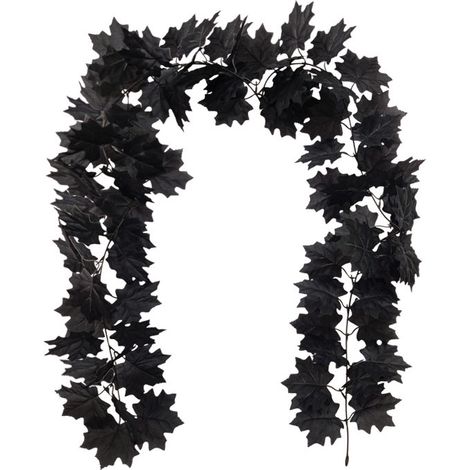 Décoration d'Halloween, Fleurs artificielles d'intérieur pour la maison d'Halloween, Rotin de feuille d'érable d'Halloween (noir) (1/5)