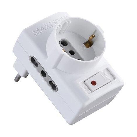 ADATTATORE TRIPLO 10A-16A+SCHUKO ELECTRALINE - BIANCO 2P+T ASIMMETRICO + INTERRUTTORE TERMICO- 5 pezzi