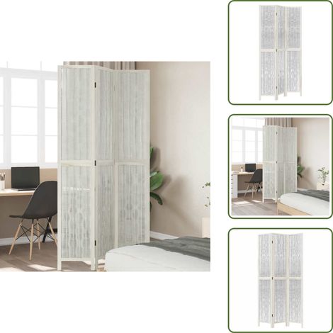The Living Store Biombo separador de 3 paneles madera maciza Paulownia blanco - Madera paulownia