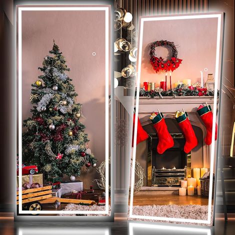 Hasipu 200x80cm Spiegel in voller Länge mit LED-Lichtern, Freistehender Bodenspiegel, Wandspiegel, Beleuchteter Kosmetikspiegel, LED Spiegel in voller Größe, Stehspiegel für Schlafzimmer