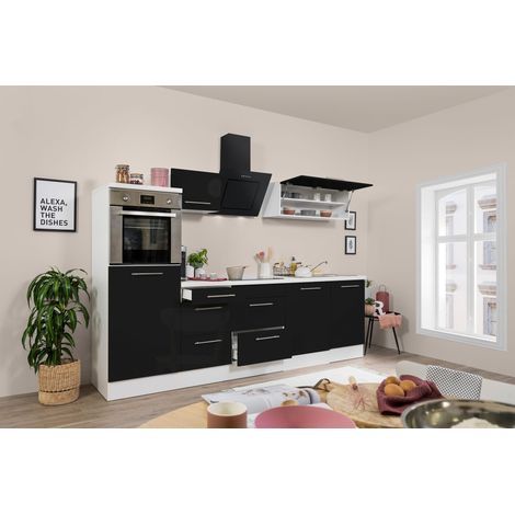 Cuisine Kitchenette Bloc cuisine Blanc Noir Amanda 280 cm Respekta Premium