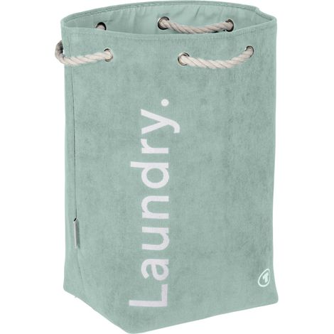 Panier à linge sale pliable TOM TAILOR x WENKO, Bac à linge pour buanderie avec fermeture en cordelette, Collecteur de linge, Vert Amande, dimensions(L x H x P en cm) : 53x29x25, capacité 35,5L (1/4)