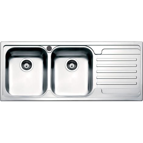 Apell VE1162IRBC Venezia Lavello da Incasso 2 Vasche con Gocciolatoio Destra 116x50 cm Acciaio Inox colore Spazzolato (1/2)
