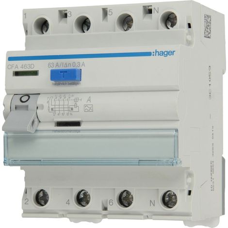 Interrupteur différentiel 4 modules 4 pôles 63/0,3 A