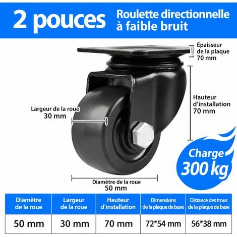 Roulette pivotante industrielle bas profil 2 pouces 50 mm nylon 150 kg 2 30mm 150kg 70mm 10 × 8 × 10 cm 310 g – Livraison gratuite