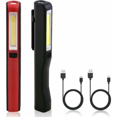 Lampe de travail LED rechargeable, lot de 2 torches COB ultra-puissantes pour mécanicien, éclairage d'inspection pour garage, atelier et bricolage. (1/5)