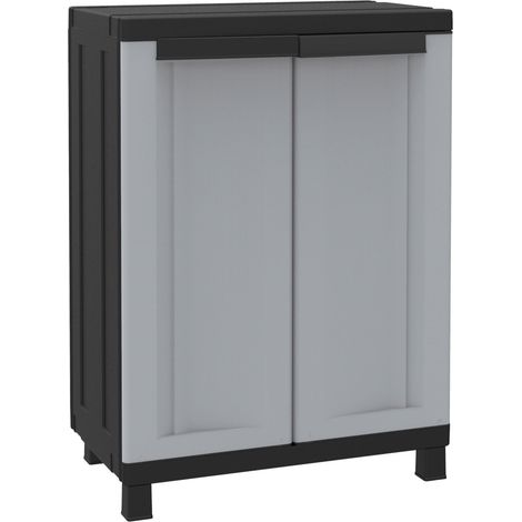 Armadio Modulare da Esterno 68x39x91,5 cm 2 Ante 1 Ripiano in Polipropilene Twist Grigio e Nero (1/3)