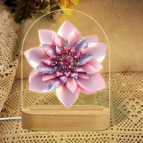 Veilleuse en forme d'arc avec lotus rose pailleté Lampe LED 7 couleurs Décoration chambre enfant Cadeau fille garçon (1/5)