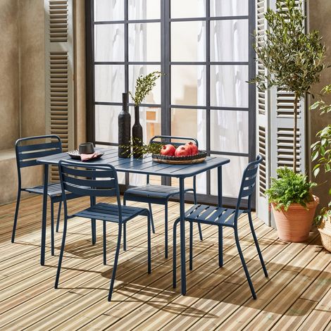 Sweeek – Ensemble table et chaise de jardin 4 places – Table rectangulaire en acier avec traitement antirouille – Dimensions 120x70xH72.5cm (1/5)