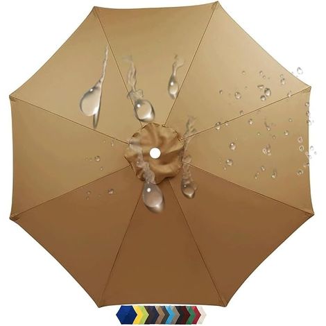 Auvent de Rechange pour Parasol de Terrasse, 6 Baleines/8 Baleines Toile de Rechange pour Parasol D'extérieur, Protection UV50+, Tissu Polyester, Imperméable, Toile de Parasol Déporté(M1,270 cm 8.8ft (1/5)