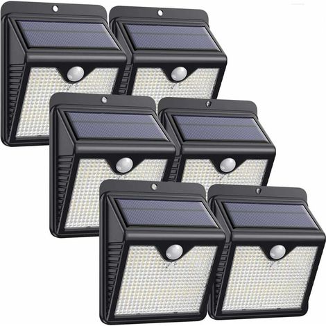 Lámpara solar exterior iPosible, [Paquete de 6, 150 LED - 1000 lúmenes] Iluminación solar impermeable con sensor de movimiento inalámbrico de seguridad, aplique de pared para jardín.