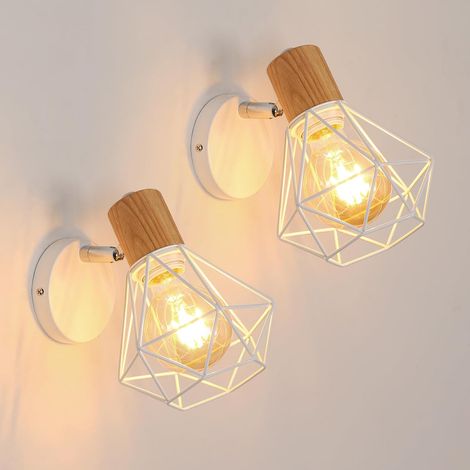 2er-Set Wandleuchten – Holz und Metall – E27-Fassung – 350° drehbar – Wohn-/Schlafzimmer – Weiß (1/5)