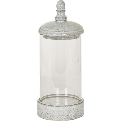 Sona Medium Hurricane Lantern Candle Holder with Lid - Glass - L17 x W17 x H42 cm - White