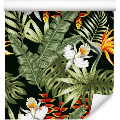 Papel pintado de hojas tropicales para salón y dormitorio, 50x1000 cm. (1/5)