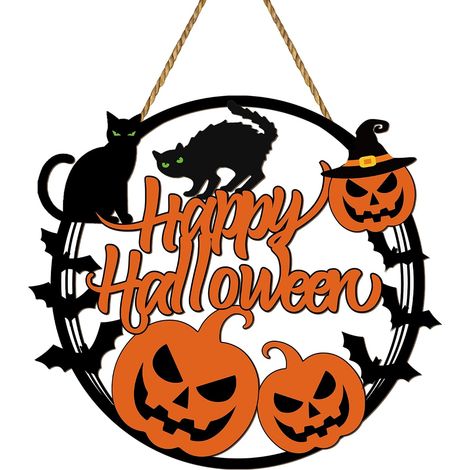 Ghirlande di Halloween, decorazioni per porte di Halloween, zucche spettrali, targhette per gatti neri (1/5)