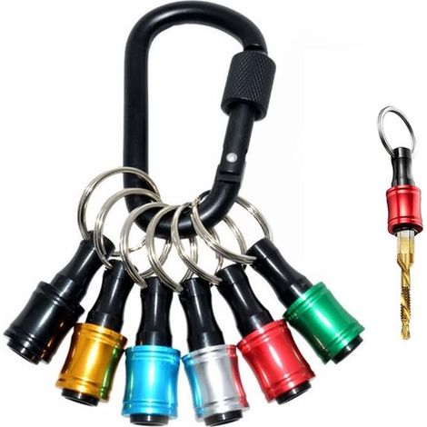Lot de 6 porte-embouts avec mousqueton, porte-embouts magnétiques avec tige hexagonale 1/4", supports robustes pour embouts de tournevis, fixation et changement rapides (1/5)