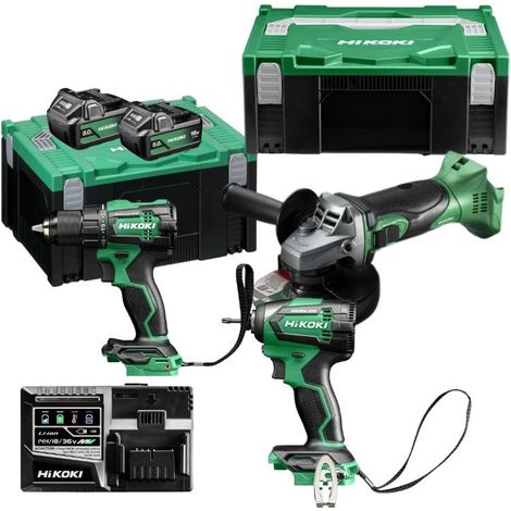 HIKOKI Pack 3 outils Perceuse + visseuse + meuleuse 18V 2x5Ah - PACK3OUT18V1 (1/4)