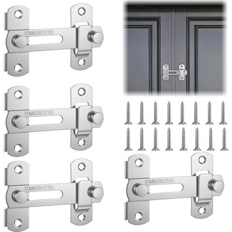 Lot de 4 verrous de porte en acier inoxydable avec vis de fixation - Verrou de porte coulissante - Verrou de porte de jardin - Pour chambre à coucher, salle de bain, fenêtre, porte coulissante (1/5)