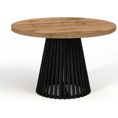 Table à manger ronde extensible DOVER avec lamelles, diamètre : 90 / 140 cm, couleur :wotan / noir (1/4)