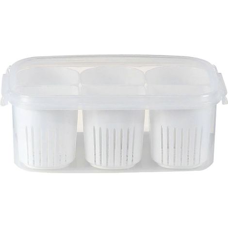 Boîtes de conservation pour réfrigérateur avec couvercles hermétiques et 6 paniers d'égouttage amovibles pour légumes (gingembre, ail, oignon). (1/5)