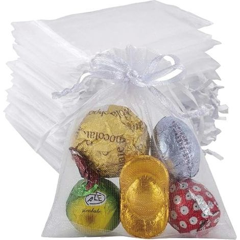 White 100pcs Organza Pouches 10x12cm Transparent Organza Bags with Drawstring for Small Items, Gifts, Jewelry Packaging and Organization (1/5)