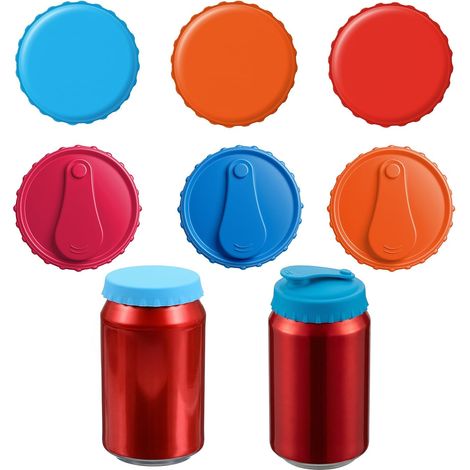 Lot de 6 bouchons de canette de boisson en silicone - Anti-fuite - Réutilisables (1/5)