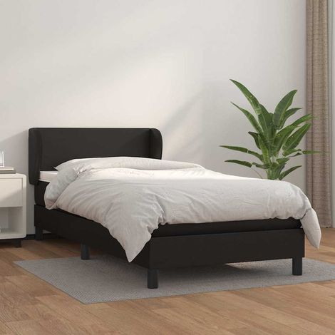 Cama box spring con colchón cuero sintético negro 90x190 cm (1/5)