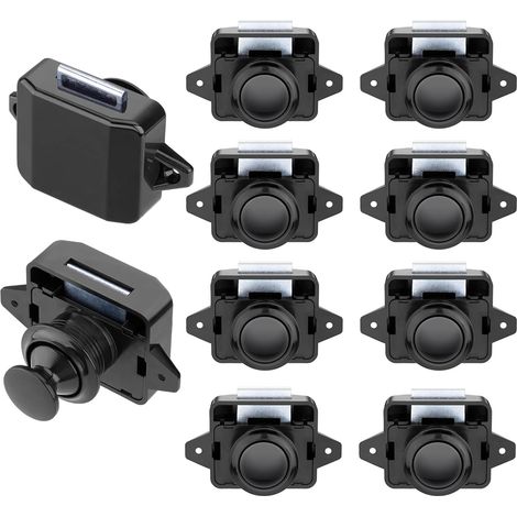 10 Pièces Serrures de Camping Car, Verrou Porte, Bouton Poussoir en Métal Serrure de Porte, Serrure de Meuble, Serrure pour Motorhome Caravan Van RV Camper, Noir (1/5)